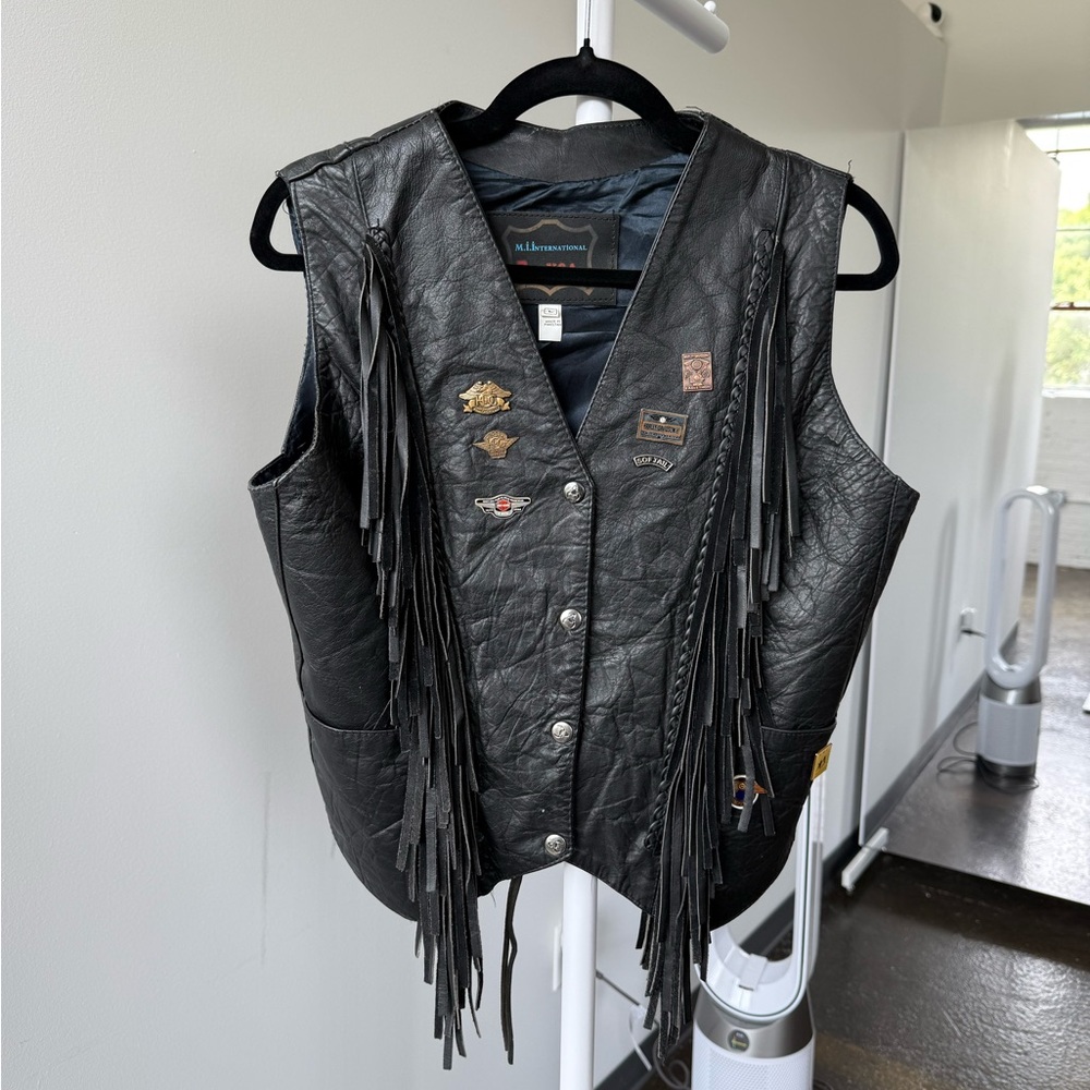 Harley-Davidson Black Leather Vest with Pins